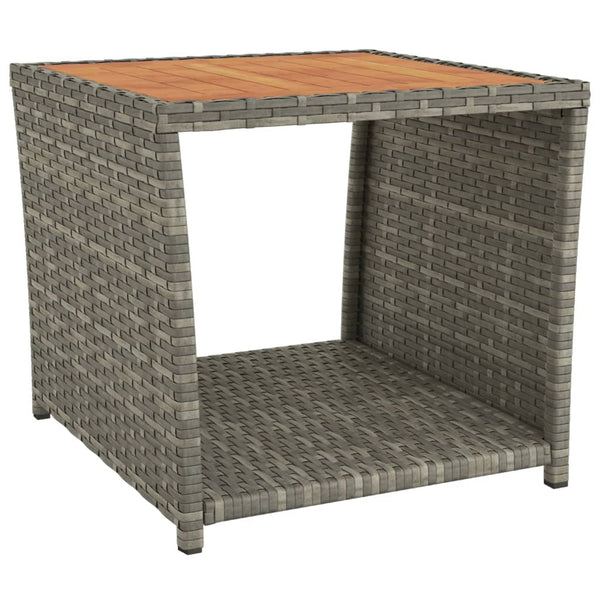 vidaXL Side Table with Wooden Top Gray Poly Rattan & Acacia Wood
