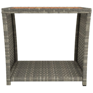 vidaXL Side Table with Wooden Top Gray Poly Rattan & Acacia Wood