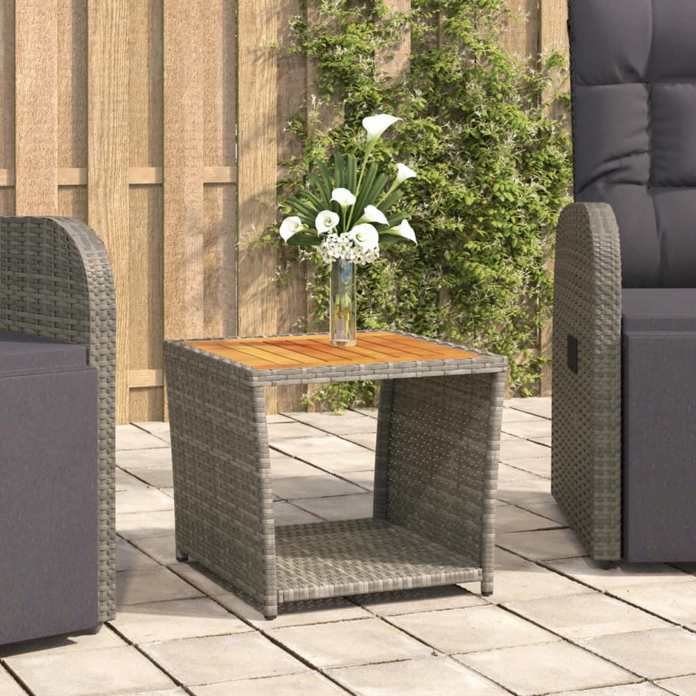 vidaXL Side Table with Wooden Top Gray Poly Rattan & Acacia Wood