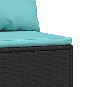 vidaXL Garden Middle Sofa with Cushions Black Poly Rattan
