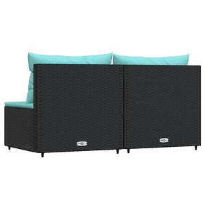 vidaXL Garden Center Sofas with Cushions 2 pcs Black Poly Rattan