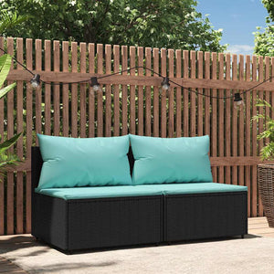 vidaXL Garden Center Sofas with Cushions 2 pcs Black Poly Rattan