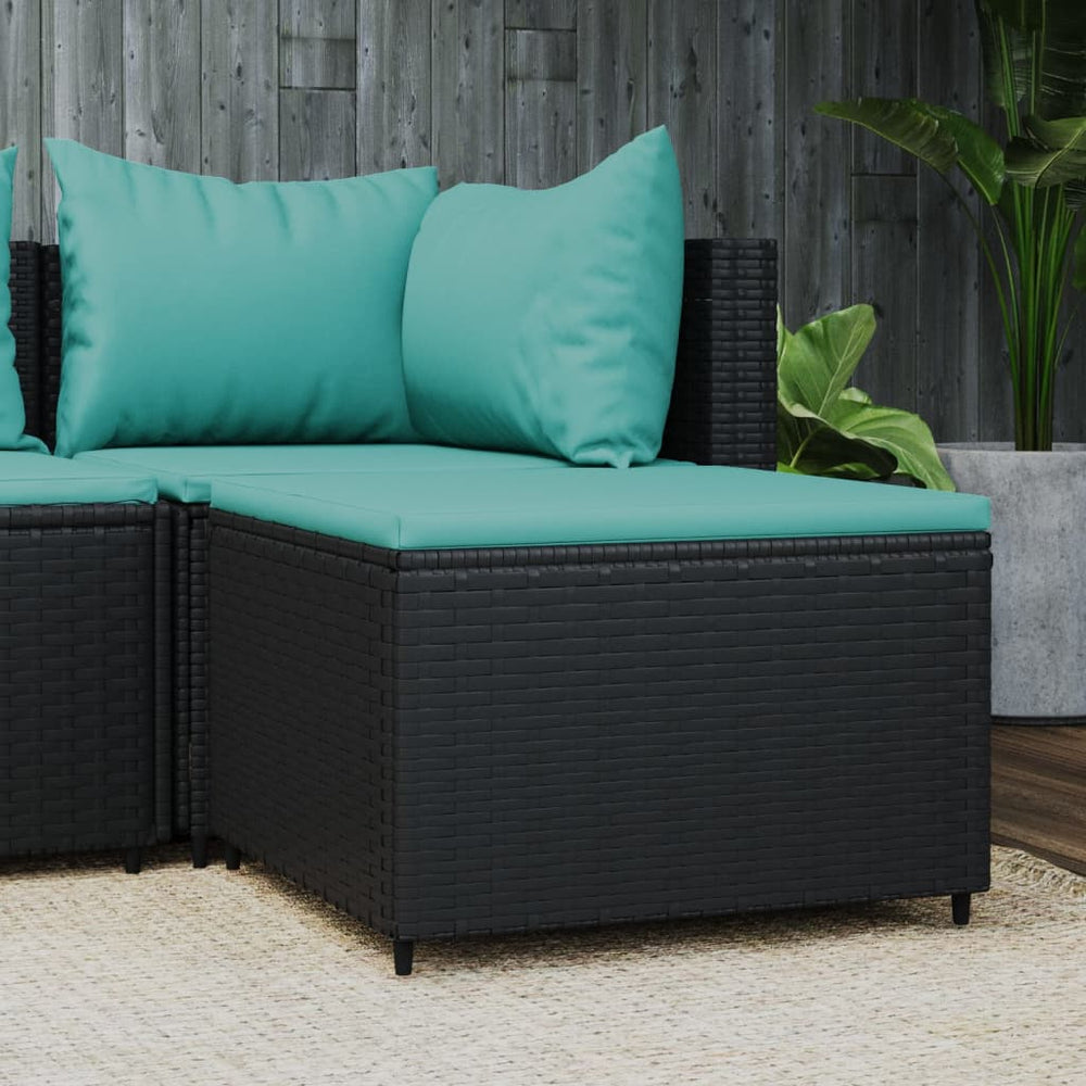 vidaXL Garden Stool with Cushion Black Poly Rattan