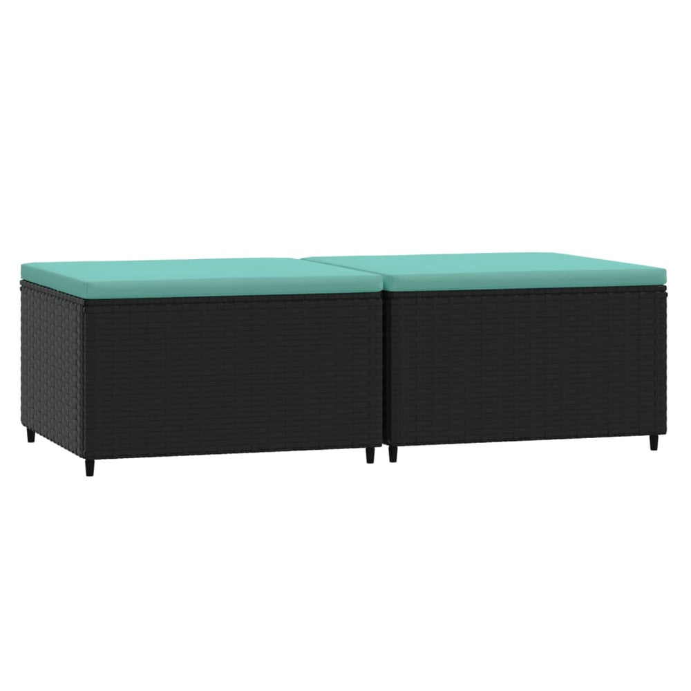 vidaXL Garden Stools with Cushions 2 pcs Black Poly Rattan
