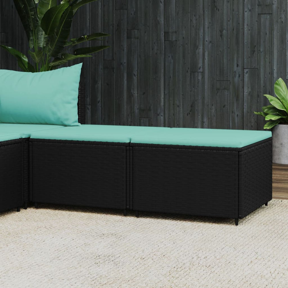 vidaXL Garden Stools with Cushions 2 pcs Black Poly Rattan