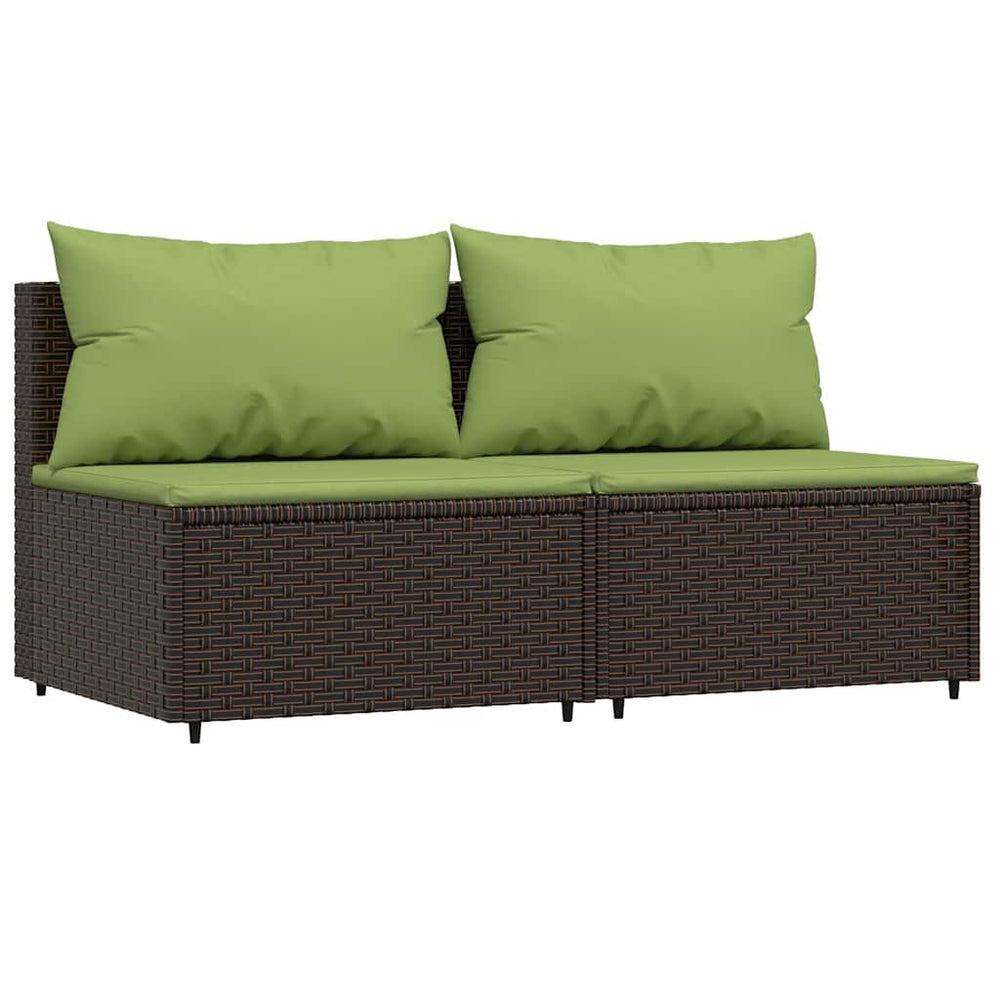 vidaXL Garden Middle Sofas with Cushions 2 pcs Brown Poly Rattan