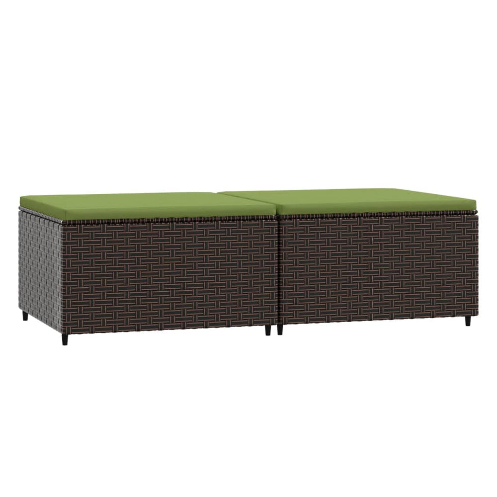 vidaXL Garden Stools with Cushions 2 pcs Brown Poly Rattan