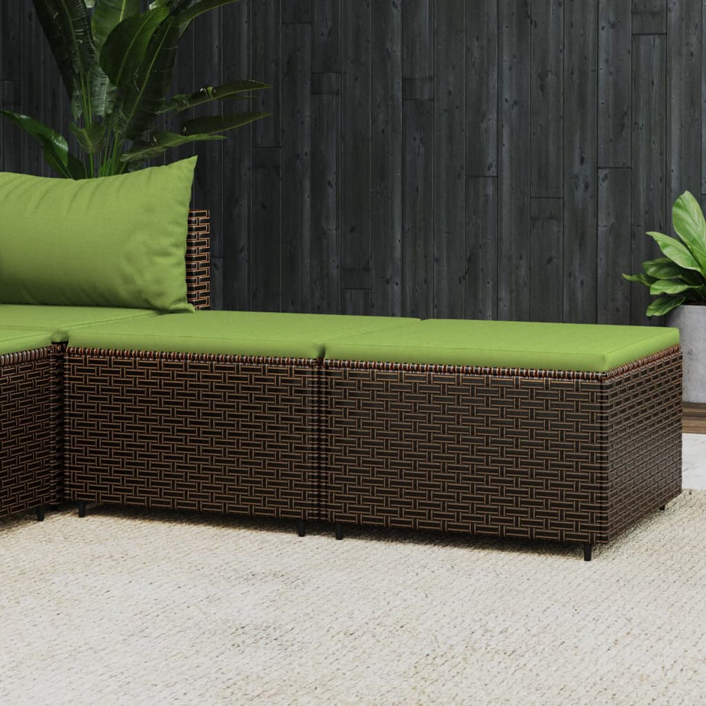 vidaXL Garden Stools with Cushions 2 pcs Brown Poly Rattan