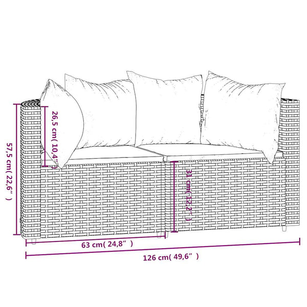 vidaXL Garden Corner Sofas with Cushions 2 pcs. Brown Poly Rattan
