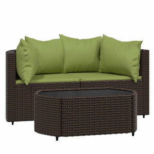vidaXL 3-Piece Garden Lounge Set with Cushions Brown Poly Rattan