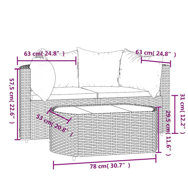 vidaXL 3-Piece Garden Lounge Set with Cushions Brown Poly Rattan