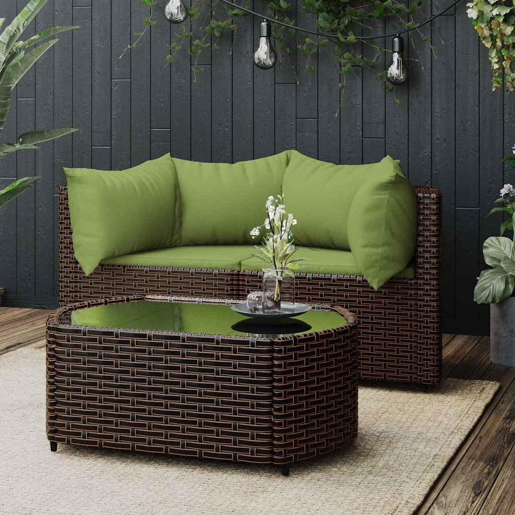 vidaXL 3-Piece Garden Lounge Set with Cushions Brown Poly Rattan