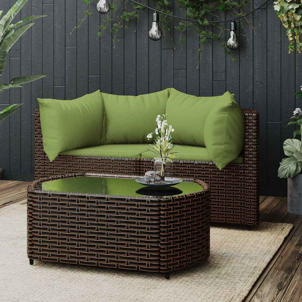 vidaXL 3-Piece Garden Lounge Set with Cushions Brown Poly Rattan