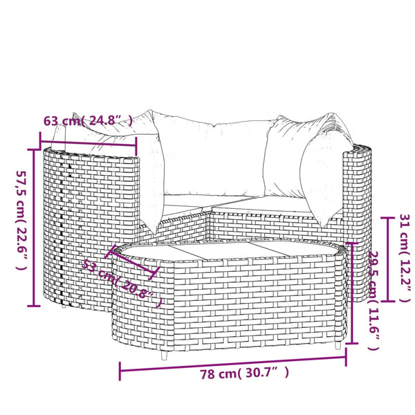 vidaXL 4-piece Garden Lounge Set with Cushions Brown Poly Rattan