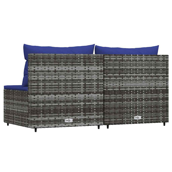 vidaXL Garden Middle Sofas with Cushions 2 pcs. Gray Poly Rattan