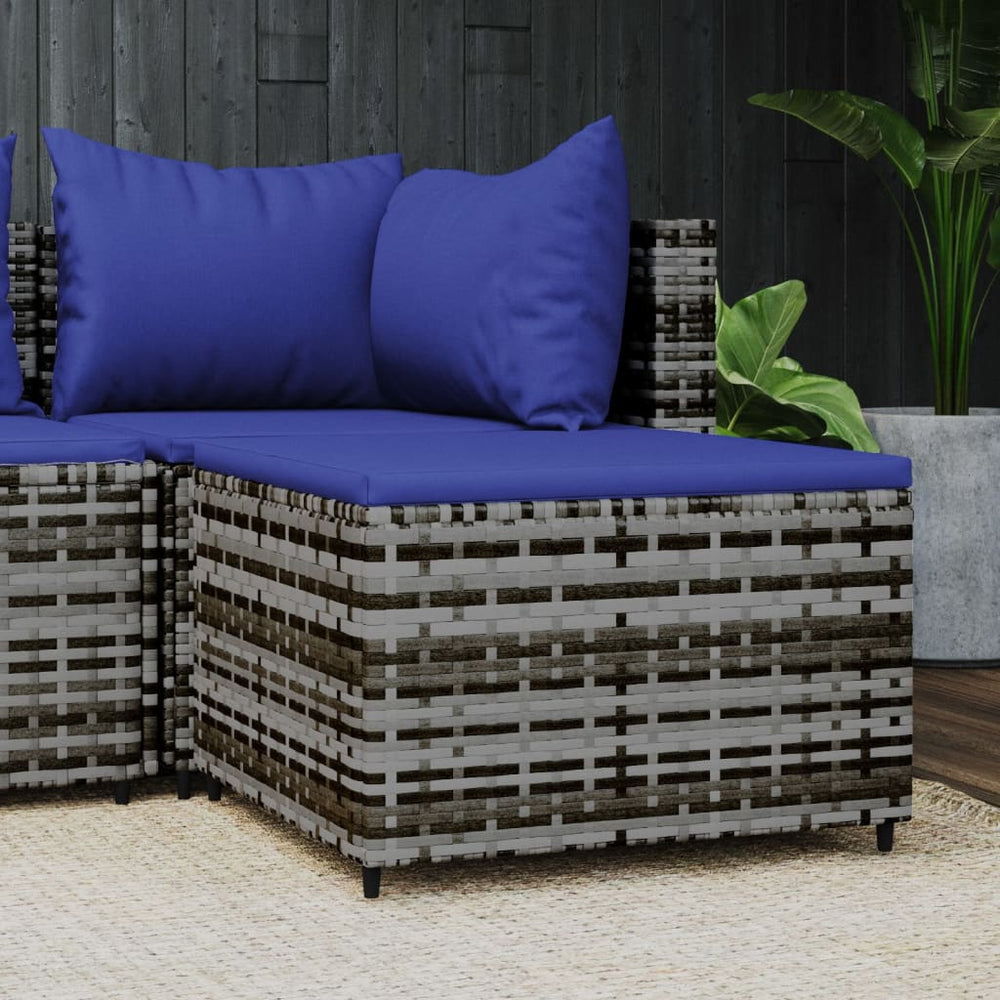 vidaXL Garden Stool with Cushion Grey Poly Rattan