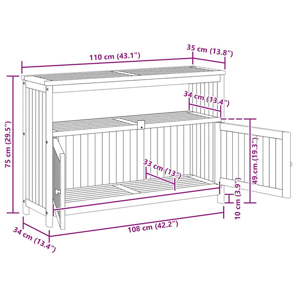 vidaXL Garden Console Table 110x35x75 cm Solid Acacia Wood