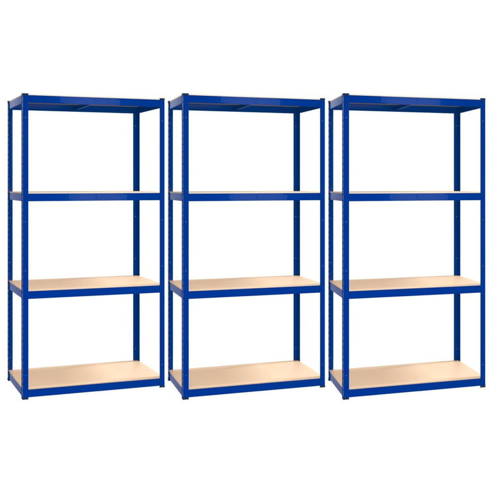 vidaXL 4-Tier Shelving Units 3 pcs Blue Steel & Engineered Wood