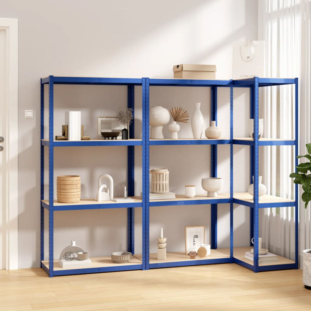 vidaXL 4-Tier Shelving Units 3 pcs Blue Steel & Engineered Wood