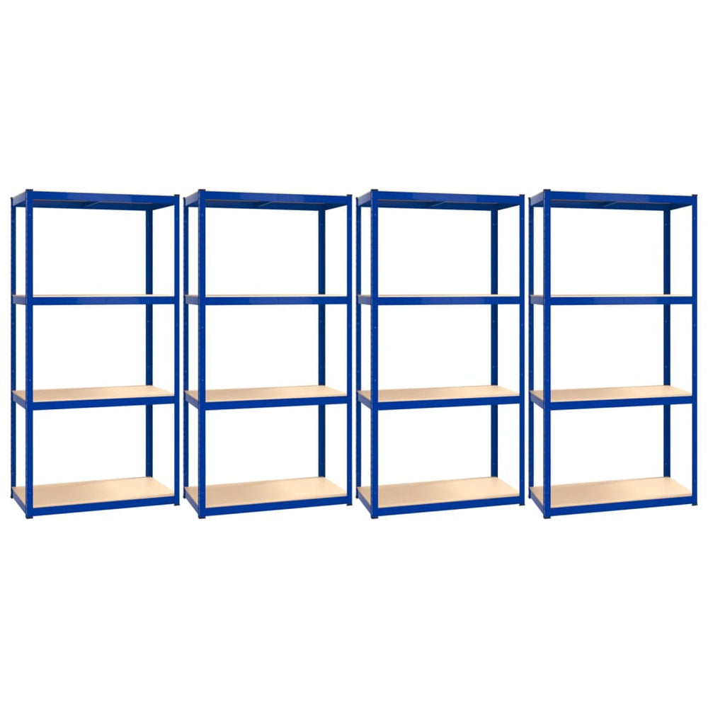 vidaXL Shelving Units with 4 Tiers 4 pcs Blue Steel & Engineered Wood