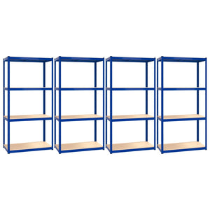 vidaXL Shelving Units with 4 Tiers 4 pcs Blue Steel & Engineered Wood