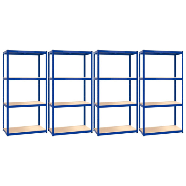 vidaXL Shelving Units with 4 Tiers 4 pcs Blue Steel & Engineered Wood