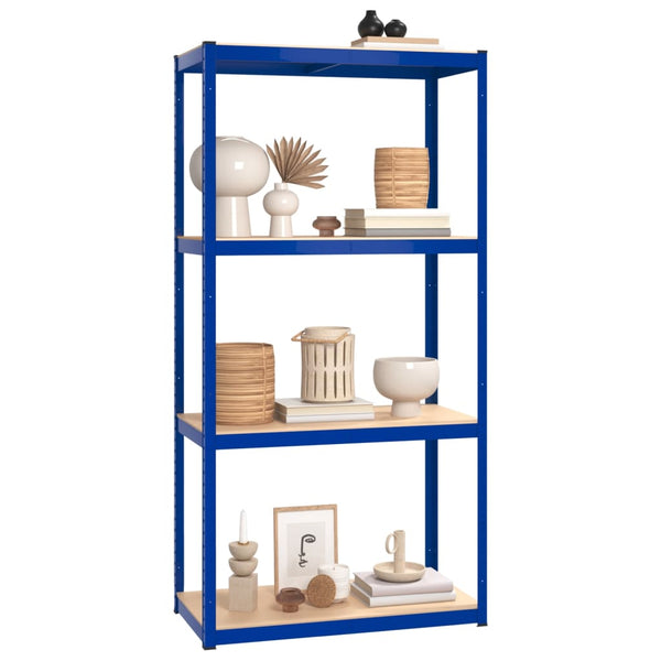 vidaXL Shelving Units with 4 Tiers 4 pcs Blue Steel & Engineered Wood