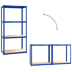 vidaXL Shelving Units with 4 Tiers 4 pcs Blue Steel & Engineered Wood