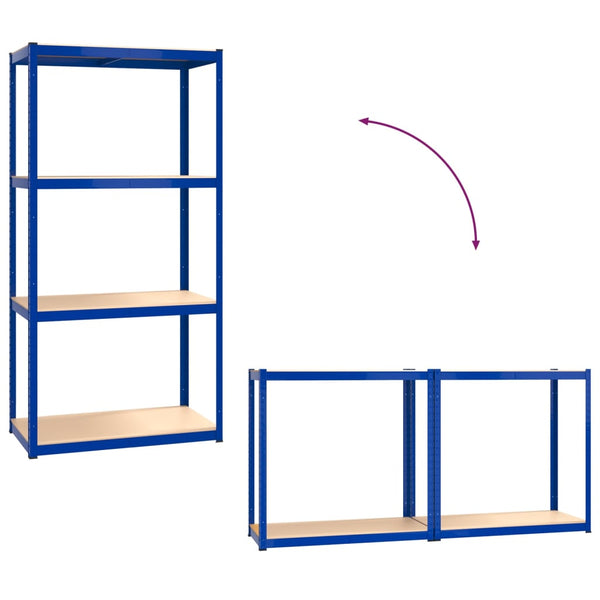 vidaXL Shelving Units with 4 Tiers 4 pcs Blue Steel & Engineered Wood