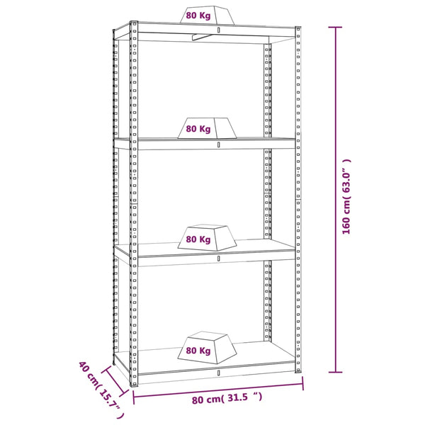 vidaXL Shelving Units with 4 Tiers 4 pcs Blue Steel & Engineered Wood