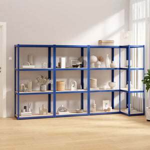 vidaXL Shelving Units with 4 Tiers 4 pcs Blue Steel & Engineered Wood