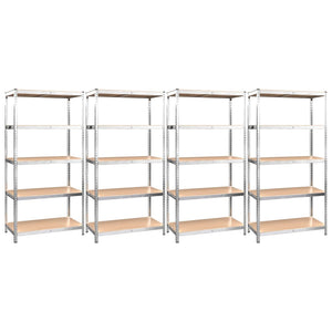 vidaXL 5-Tier Shelving Units 4 pcs Silver Steel & Engineered Wood