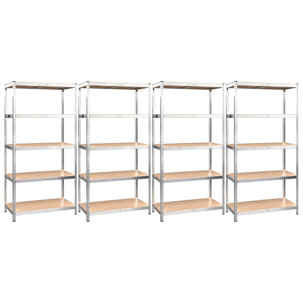 vidaXL 5-Tier Shelving Units 4 pcs Silver Steel & Engineered Wood