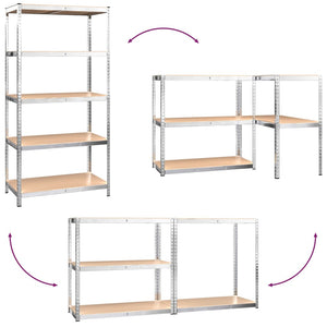 vidaXL 5-Tier Shelving Units 4 pcs Silver Steel & Engineered Wood