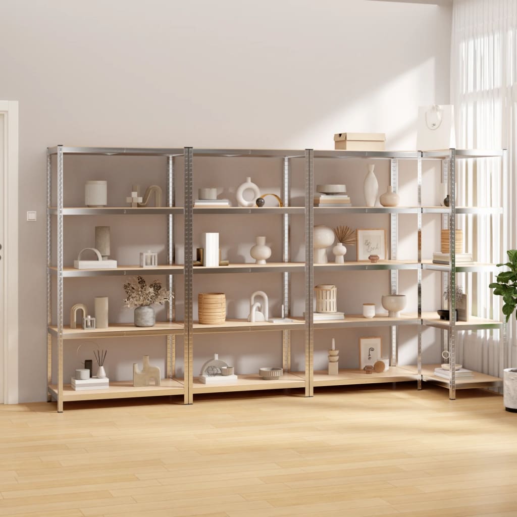 vidaXL 5-Tier Shelving Units 4 pcs Silver Steel & Engineered Wood