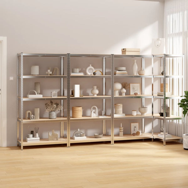 vidaXL 5-Tier Shelving Units 4 pcs Silver Steel & Engineered Wood