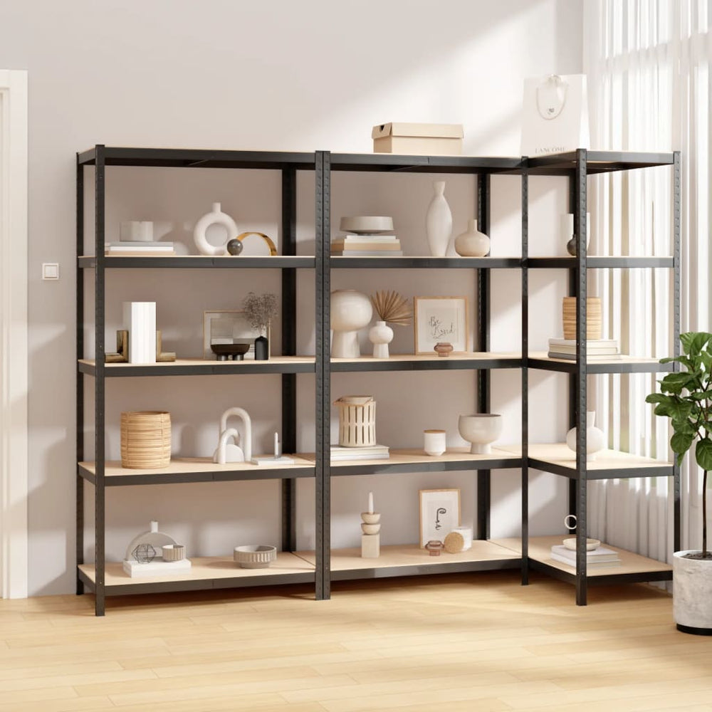 vidaXL 3-Piece 5-Tier Shelving Units Anthracite Steel & Engineered Wood
