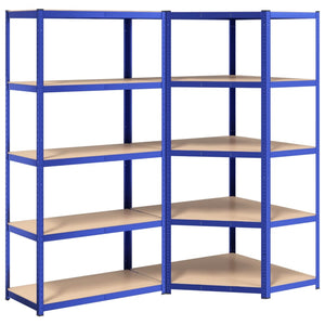vidaXL 5-Tier Shelving Units 2 pcs Blue Steel & Engineered Wood