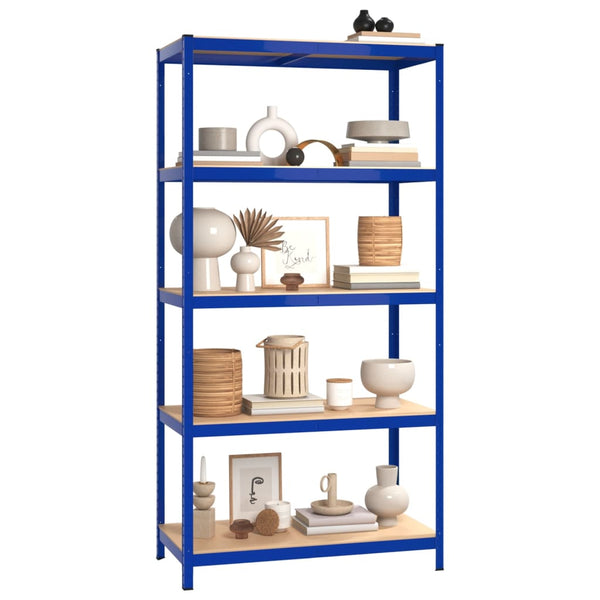 vidaXL 5-Tier Shelving Units 2 pcs Blue Steel & Engineered Wood