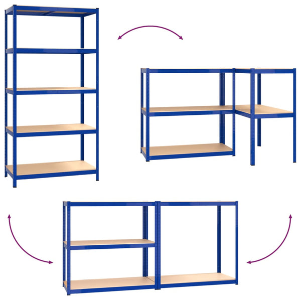 vidaXL 5-Tier Shelving Units 2 pcs Blue Steel & Engineered Wood