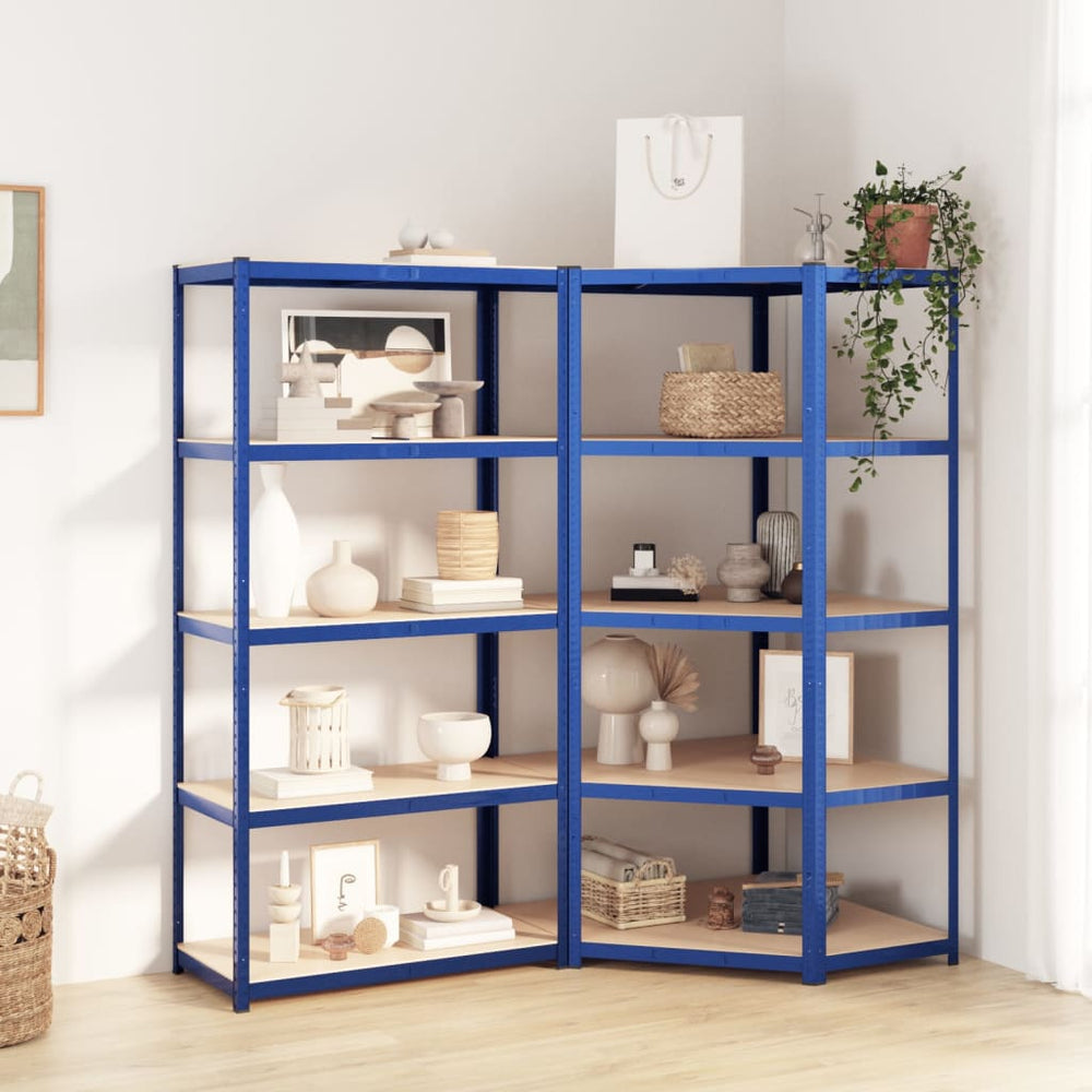 vidaXL 5-Tier Shelving Units 2 pcs Blue Steel & Engineered Wood
