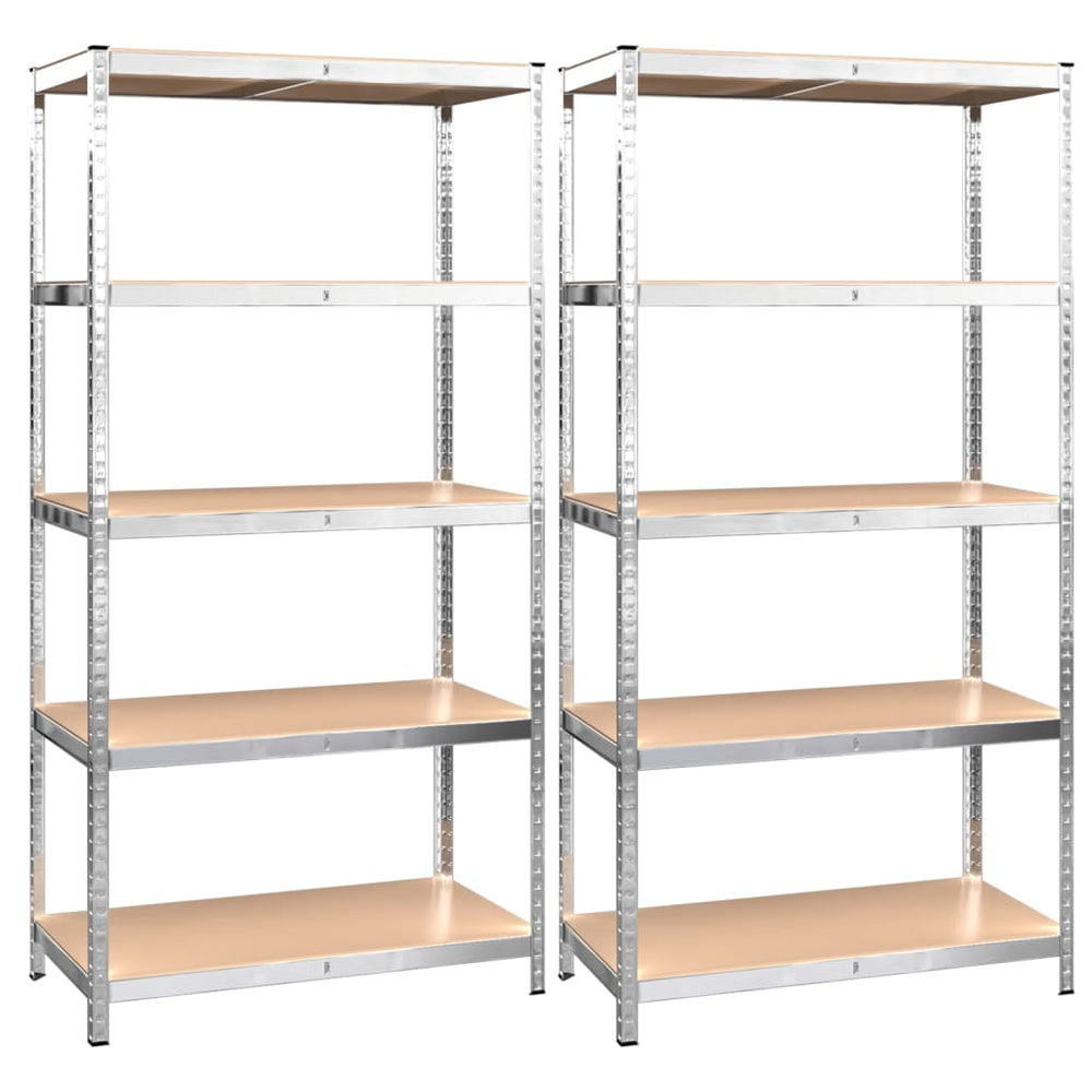 vidaXL Heavy Duty Shelving Units with 5 Tiers 2 pcs Silver Steel Engineered Wood