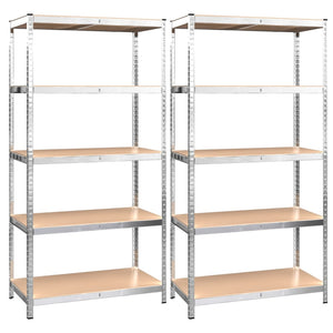 vidaXL Heavy Duty Shelving Units with 5 Tiers 2 pcs Silver Steel Engineered Wood