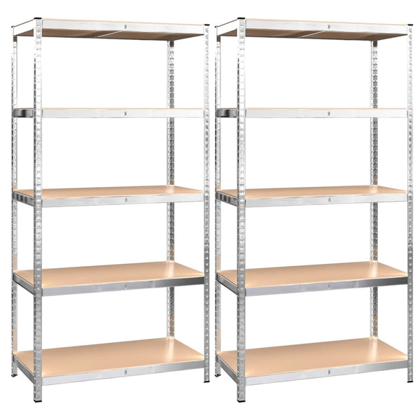 vidaXL Heavy Duty Shelving Units with 5 Tiers 2 pcs Silver Steel Engineered Wood