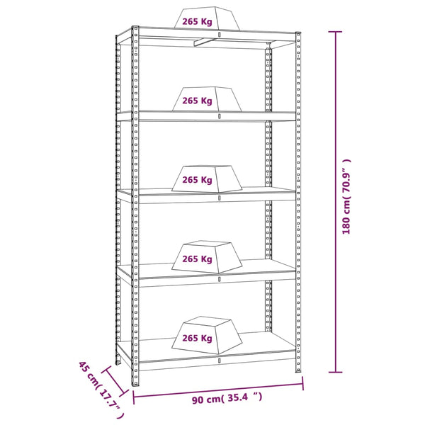 vidaXL Heavy Duty Shelving Units with 5 Tiers 2 pcs Silver Steel Engineered Wood