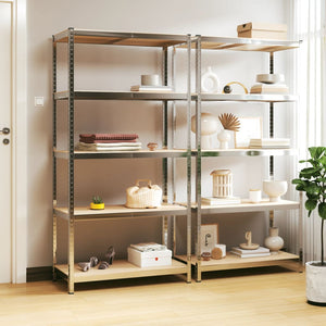 vidaXL Heavy Duty Shelving Units with 5 Tiers 2 pcs Silver Steel Engineered Wood