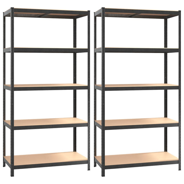 vidaXL 5-Tier Heavy Duty Storage Racks 2 pcs Grey Steel & Engineered Wood