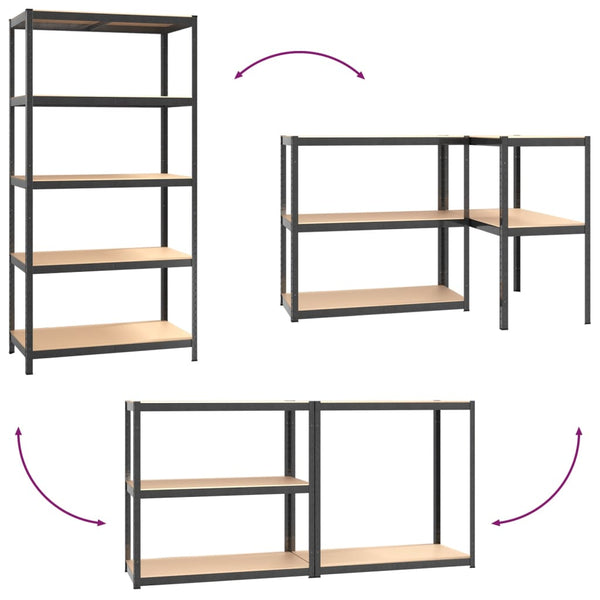vidaXL 5-Tier Heavy Duty Storage Racks 2 pcs Grey Steel & Engineered Wood