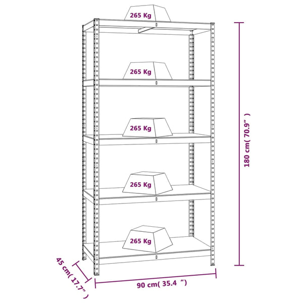vidaXL 5-Tier Heavy Duty Storage Racks 2 pcs Grey Steel & Engineered Wood