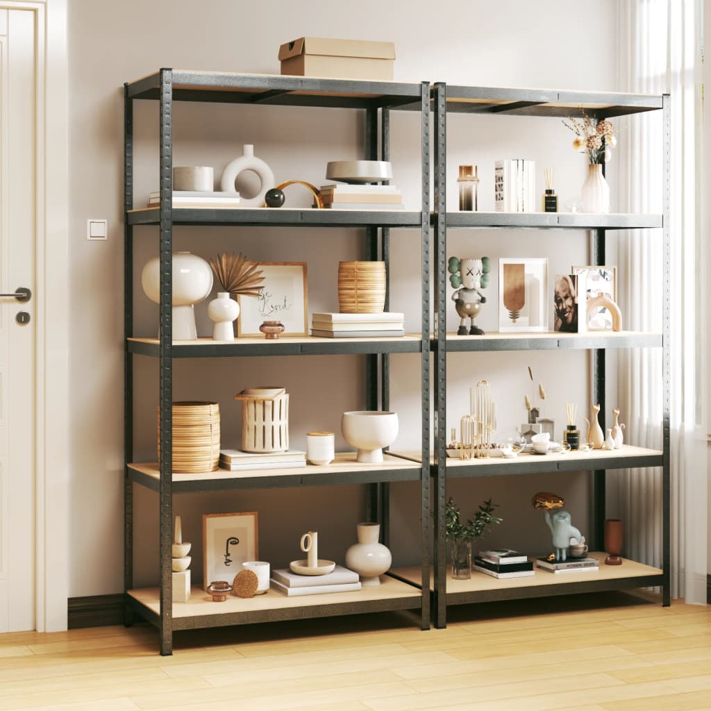 vidaXL 5-Tier Heavy Duty Storage Racks 2 pcs Grey Steel & Engineered Wood